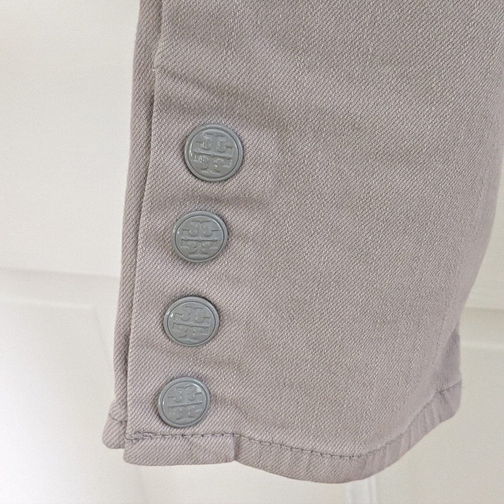 Tory Burch Grey Ankle Pants Button Hem Stretch Cotton Size 29 - Picture 4 of 6